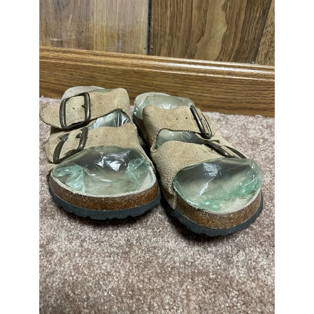 FOXRIDGE Women's Cork Slide Sandals Tan Leather Buckles 7 M